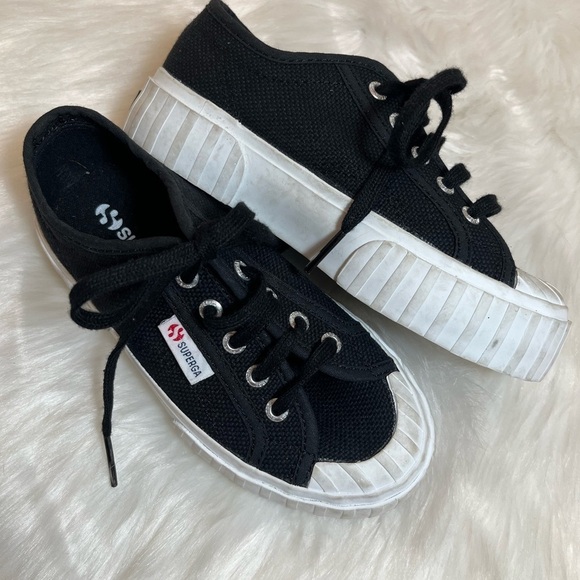 Superga Black Kid Lace Sneakers - Picture 1 of 9